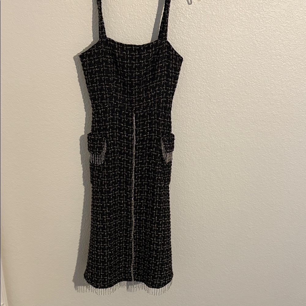 Elegant Black Tweed Midi Dress